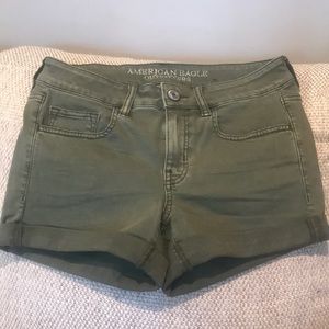 American Eagle Twill Midi Shorts—Olive Green